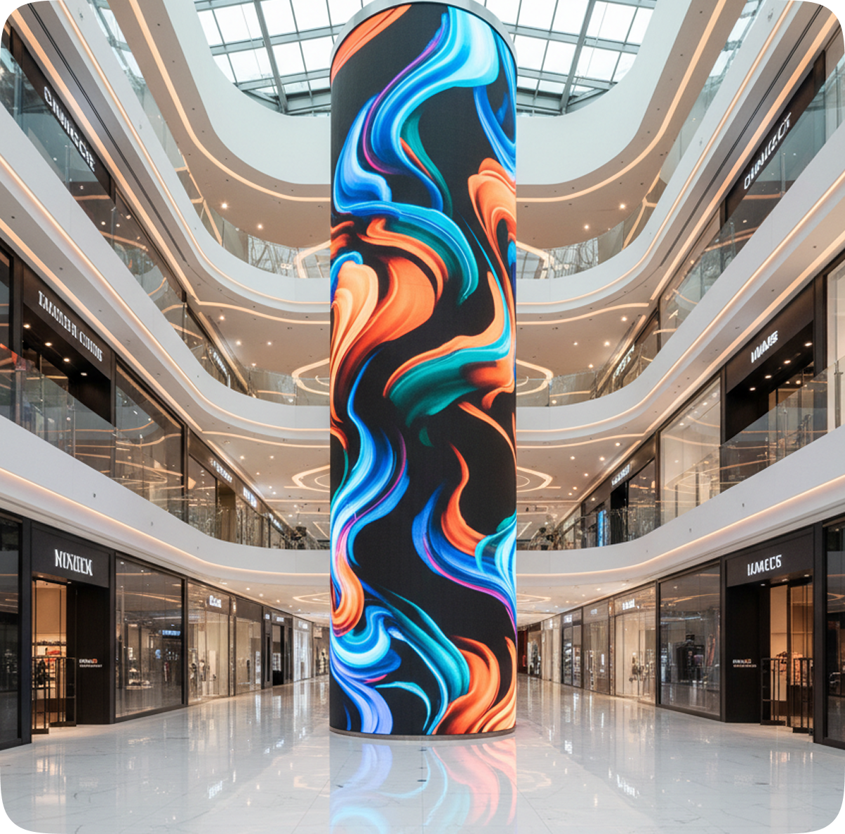 Everglow LED Luxury Mall Indoor LED Curve Pillar Display